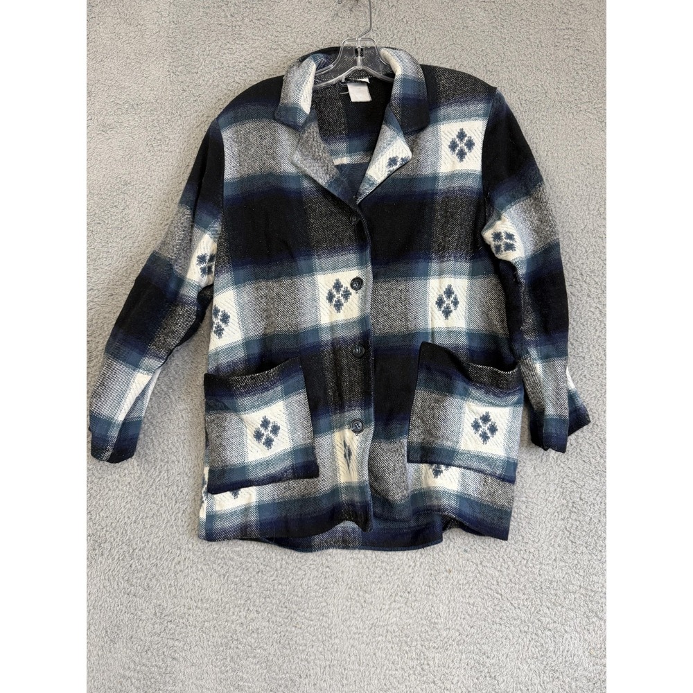 BonWorth Jacket Womens Large Blue Black Plaid Button Patch Pockets Made USA